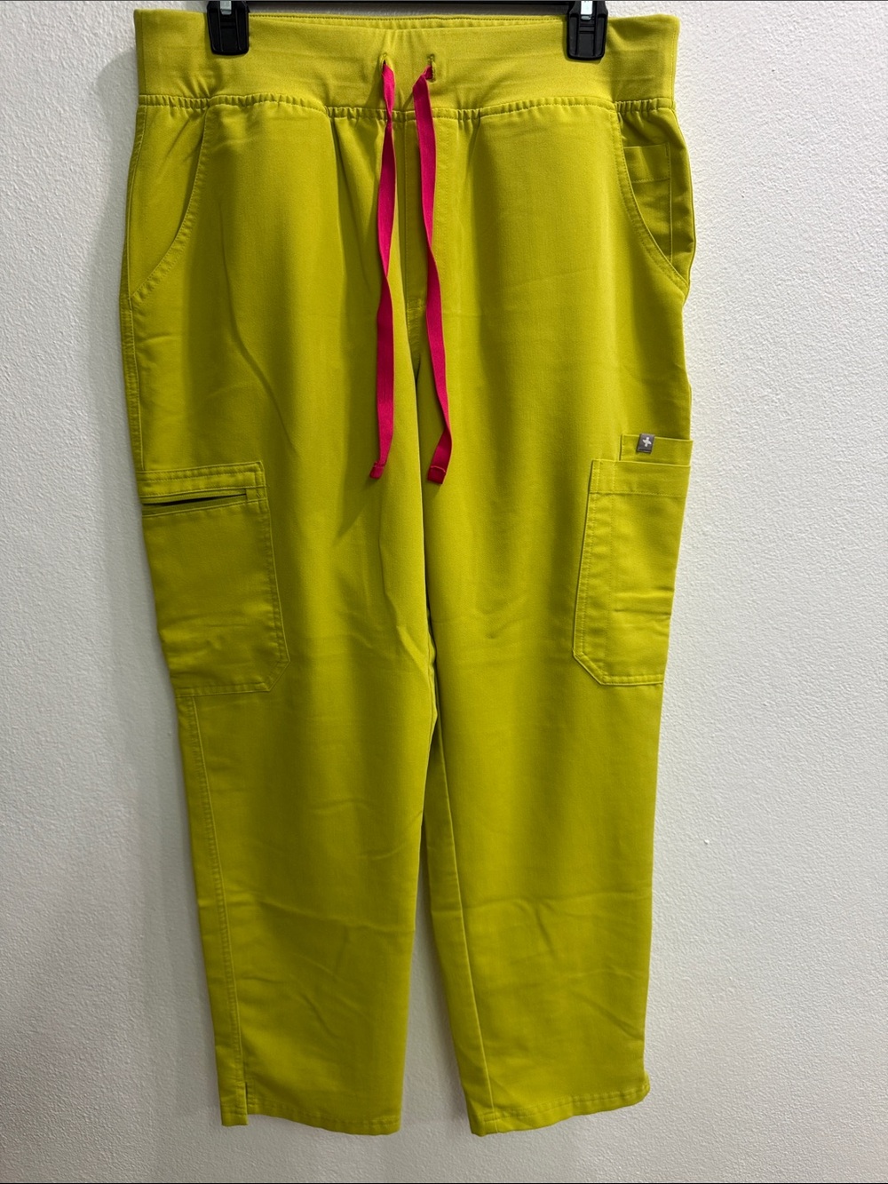 Neon Lime Cargo Figs Pants with Hot Pink Drawstring